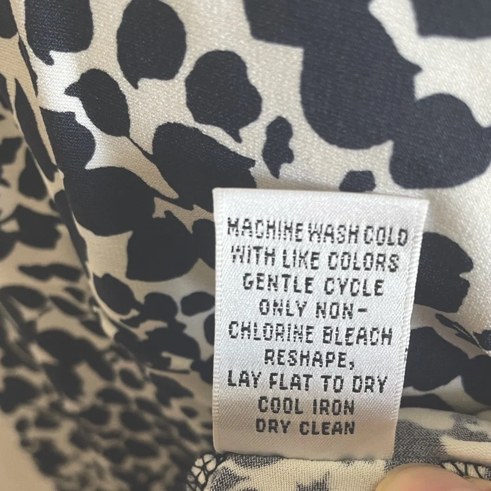 Talbot Faux Wrap Black White Floral Jersey Dress Long Sleeve Stretch 10 Petite - Picture 9 of 9